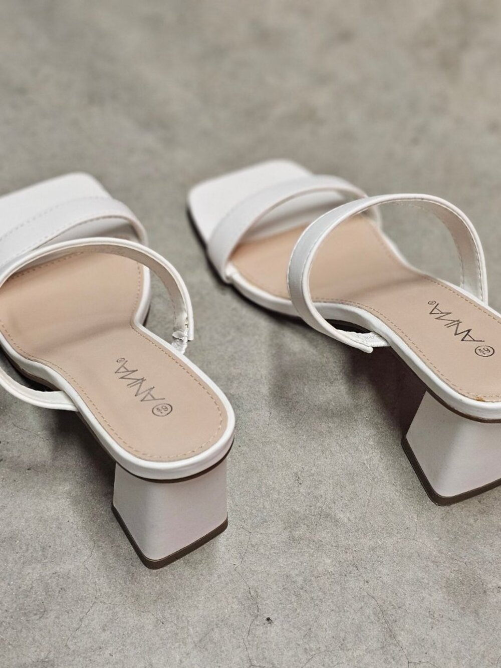 White Faux Leather Block Heel Sandals With Double Straps & Square Toe For Women - Picture 9 of 15